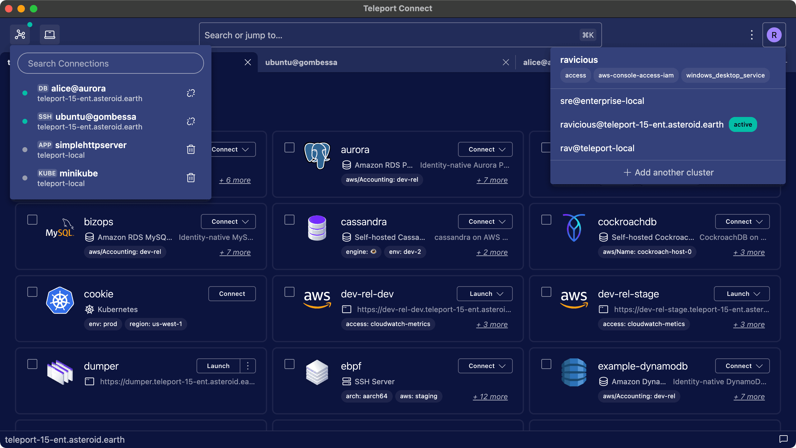 user interface of Teleport Connect