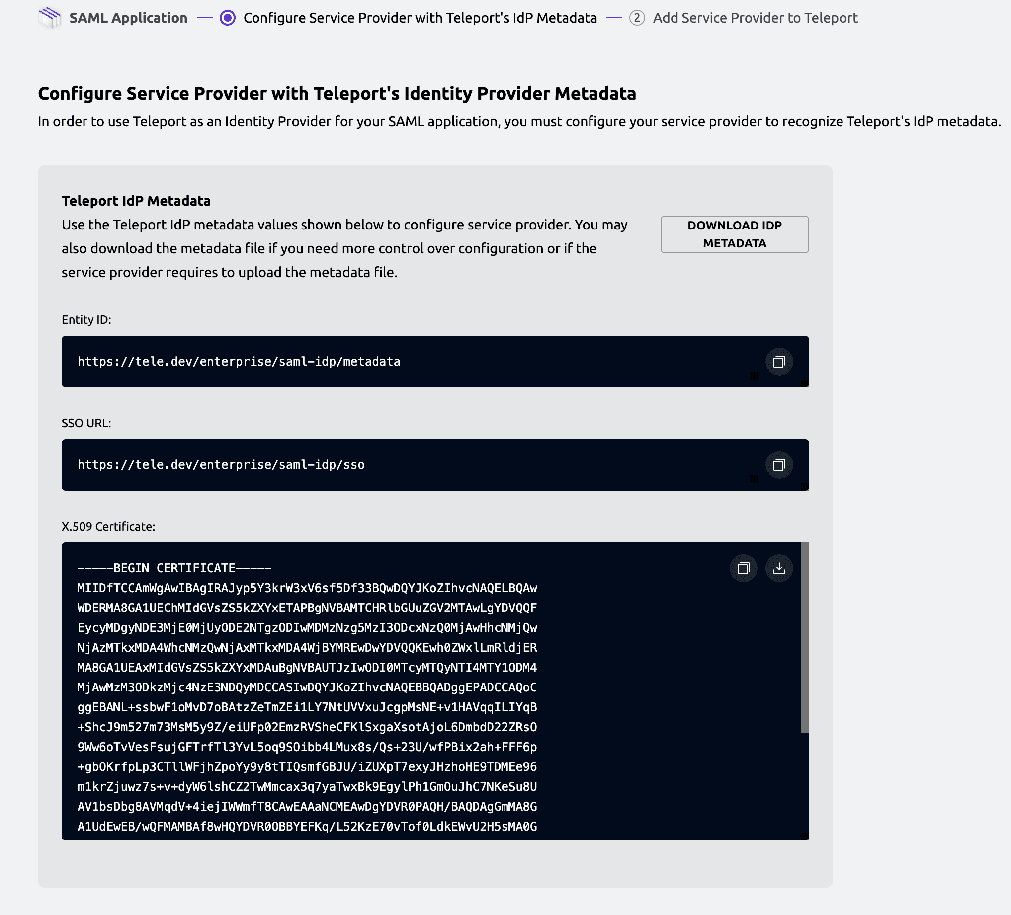 Teleport IdP metadata